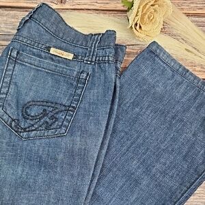 FRANKIE B. VINTAGE Y2K LOW-RISE FLARED LEG DENIM BLUE JEANS
